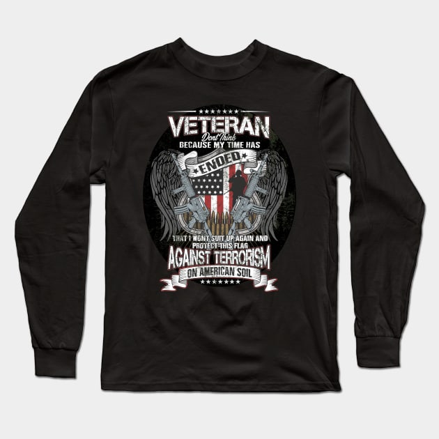 Veteran Protect This Flag Against Terrorism on American Soil Long Sleeve T-Shirt by IconicTee